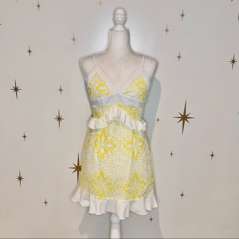 Yellow + White Floral Lace Mini Dress